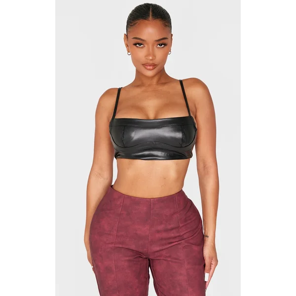 Shape Black Faux Leather Strappy Crop Top