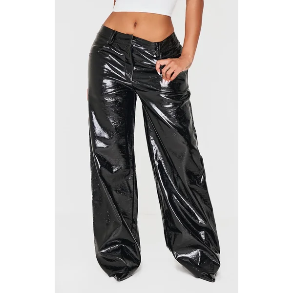 Shape Black Faux Leather Textured Wide Leg Pants