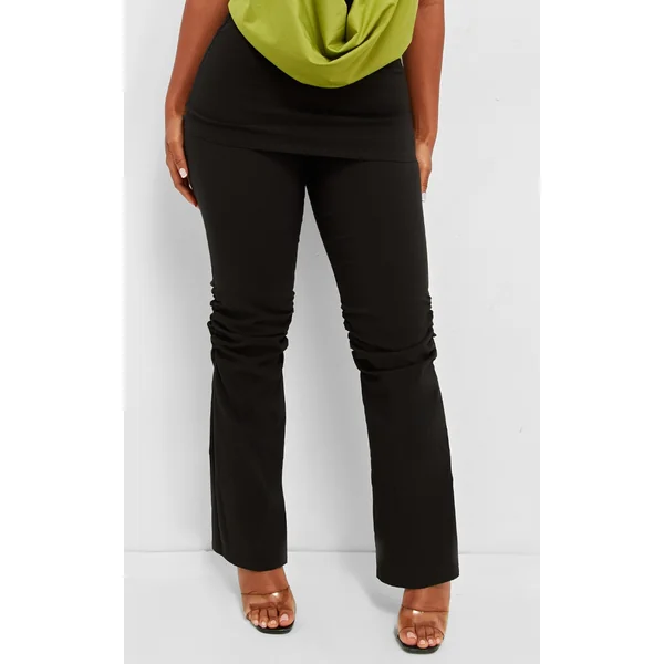 Shape Black Fold Over Ruched Detail Flare Pants
