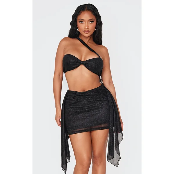 Shape Black Glitter Asymmetric Bralette