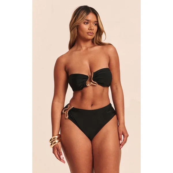 Shape Black Gold Wave Trim Bandeau Bikini Top