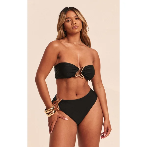 Shape Black Gold Wave Trim Bikini Bottoms