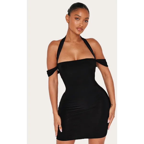 Shape Black Halter Neck Straight Neck Mini Dress