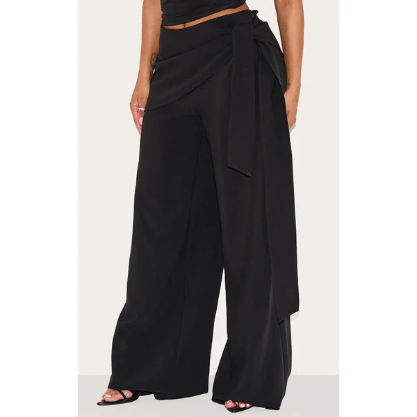 Shape Black High Waisted Tailored Wrap Waist Wide Leg Pants