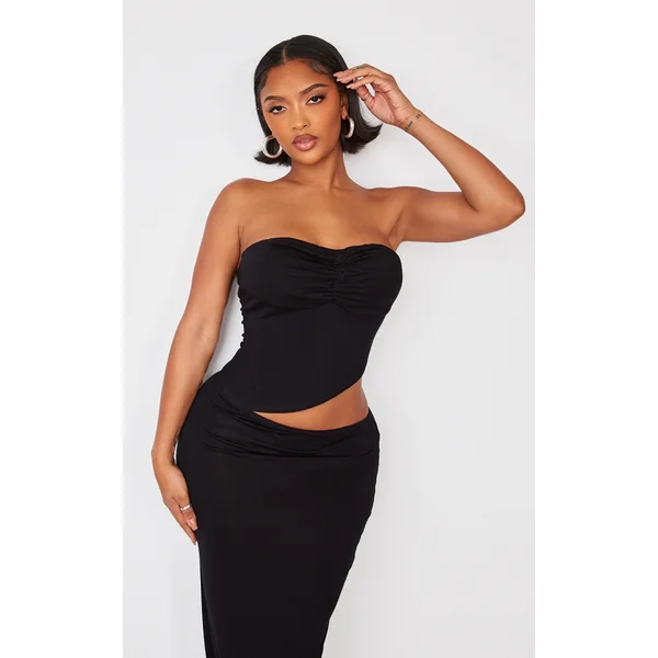 Shape Black Jersey Bandeau Asymmetric Hem Top