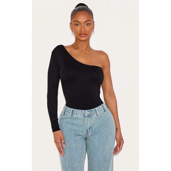 Shape Black Jersey One Shoulder Bodysuit