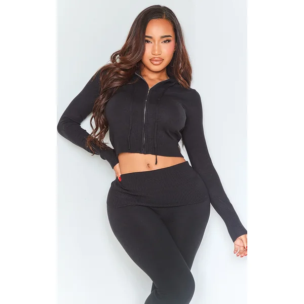 Shape Black Knit Zip Through Jacket