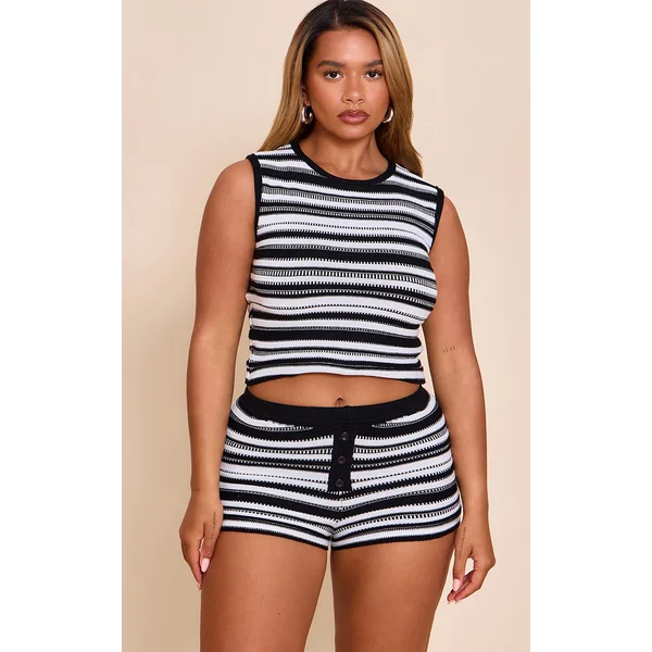 Shape Black Knitted Stripped Vest Top