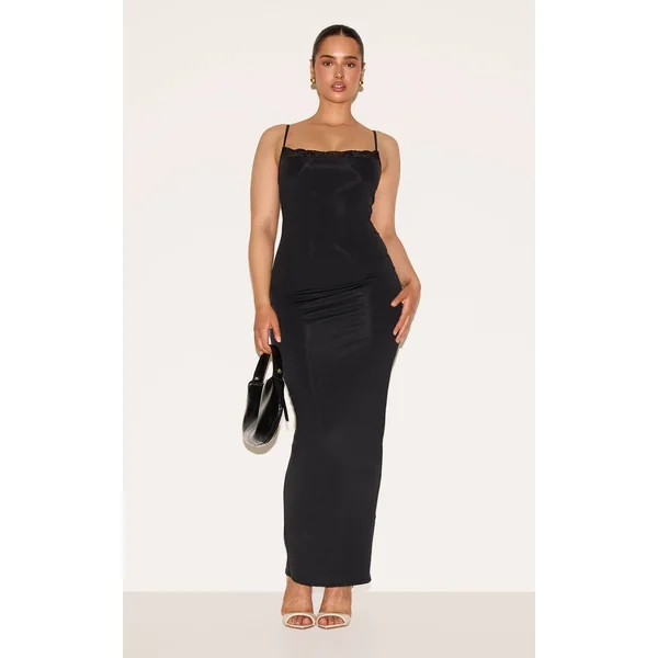 Shape Black Lace Detail Matte Sculpt Maxi Dress