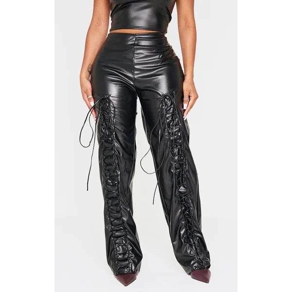 Shape Black Lace Up Faux Leather Pants