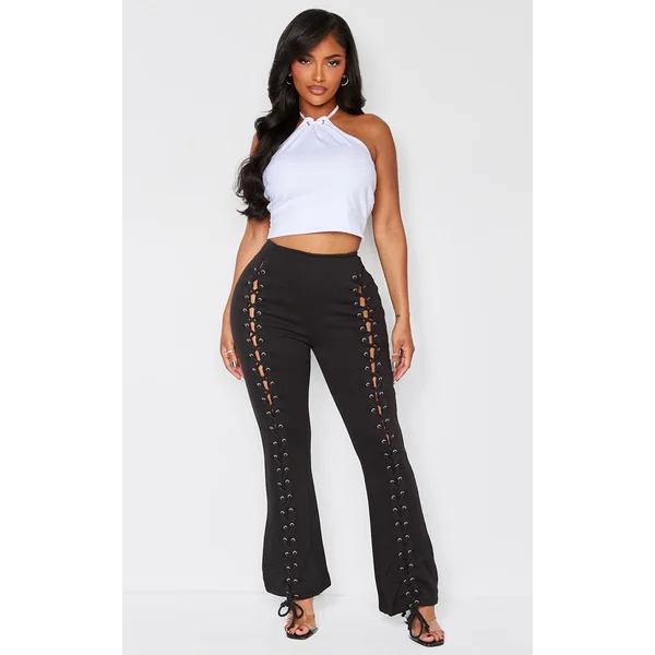 Shape Black Lace Up Front Wide Leg Sweatpants