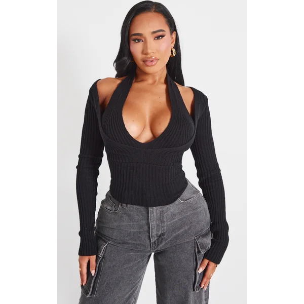 Shape Black Layered Look Ribbed Top