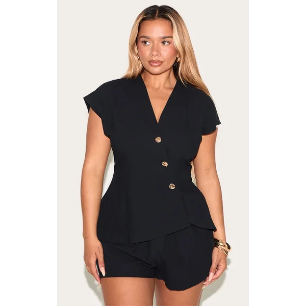 Shape Black Linen Look Elasticated Waistband Shorts