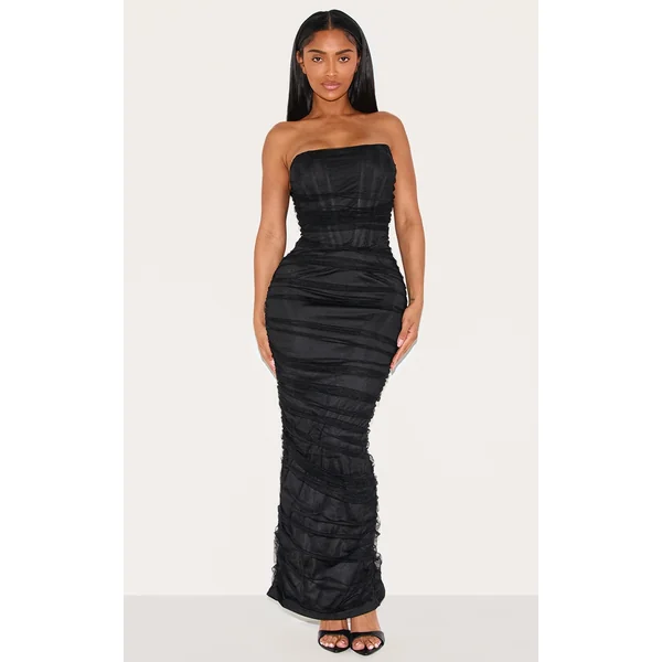 Shape Black Mesh Corset Bandeau Maxi Dress