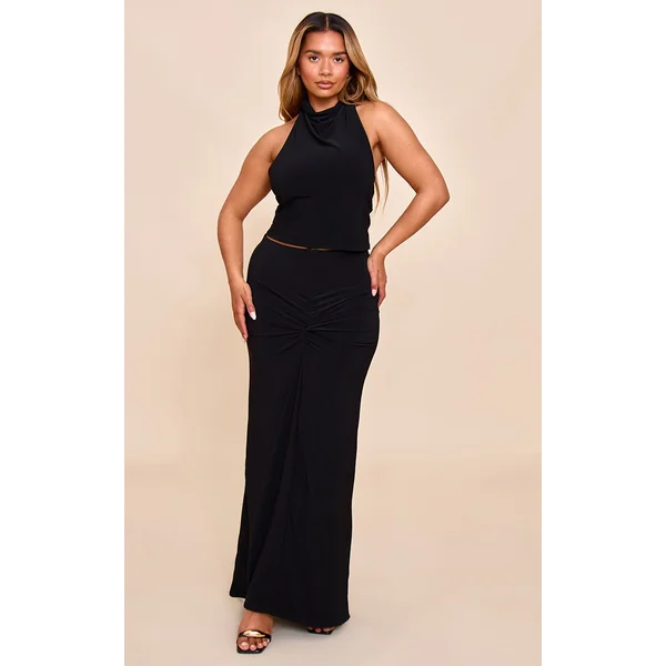 Shape Black Mid Rise Ruched Side Maxi Skirt