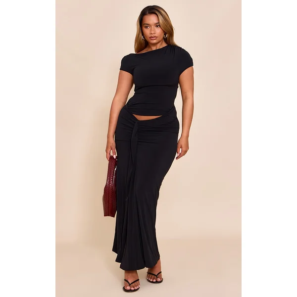 Shape Black Off Shoulder Lace Up Back Drape Detail Maxi Dress