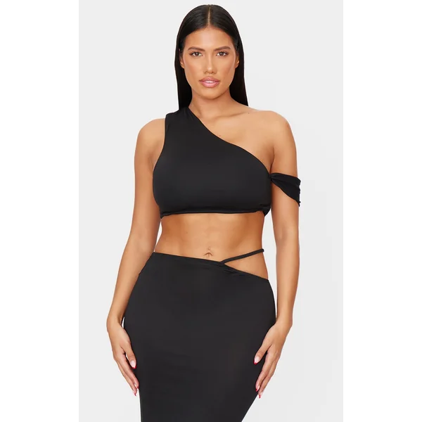 Shape Black One Shoulder Crop Top