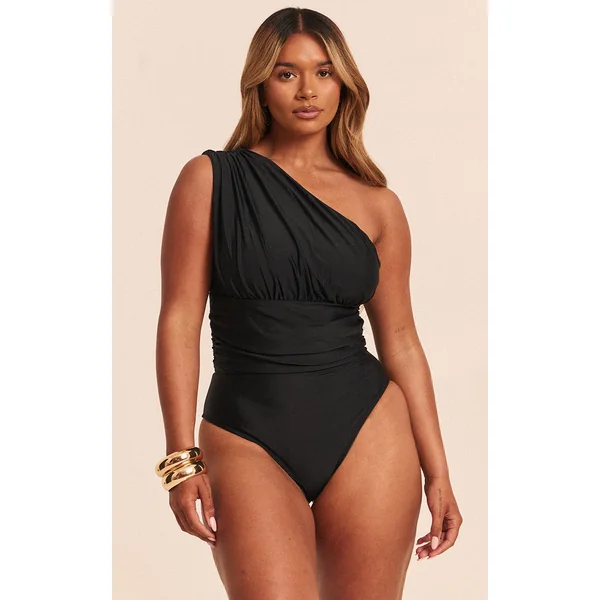 Shape Black One Shoulder Ruched Swimsuit
