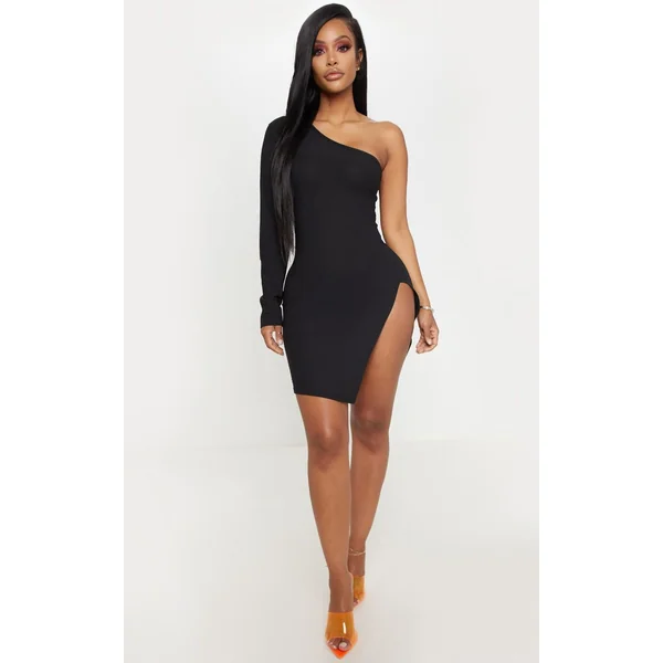 Shape Black One Shoulder Split Bodycon Dress