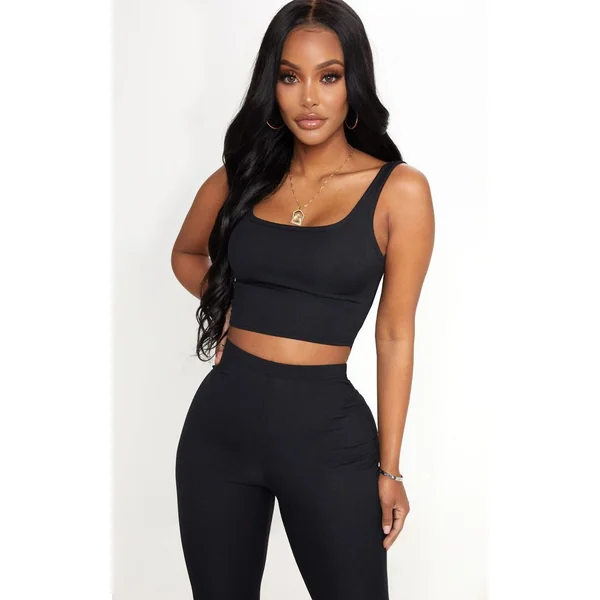 Shape Black Ribbed Scoop Neck Crop Top