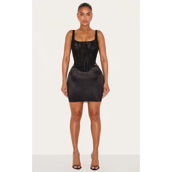 Shape Black Satin Low Rise Mini Skirt