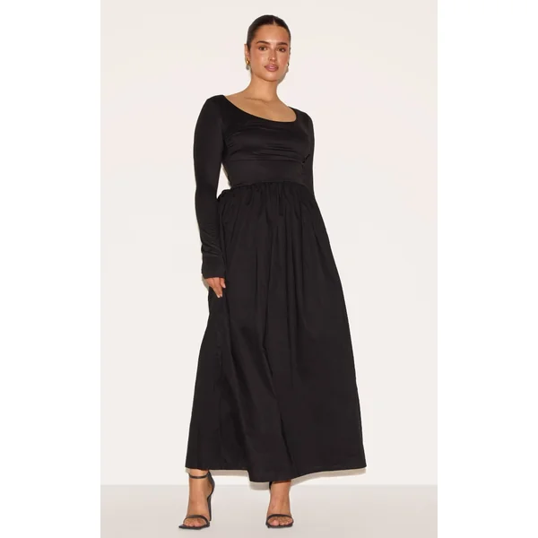 Shape Black Scoop Neck Ruched Bust Maxi Shift Dress