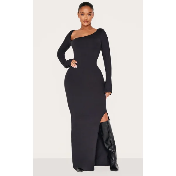 Shape Black Sculpt Asymmetric Neck Flared Sleeve Maxi Dress