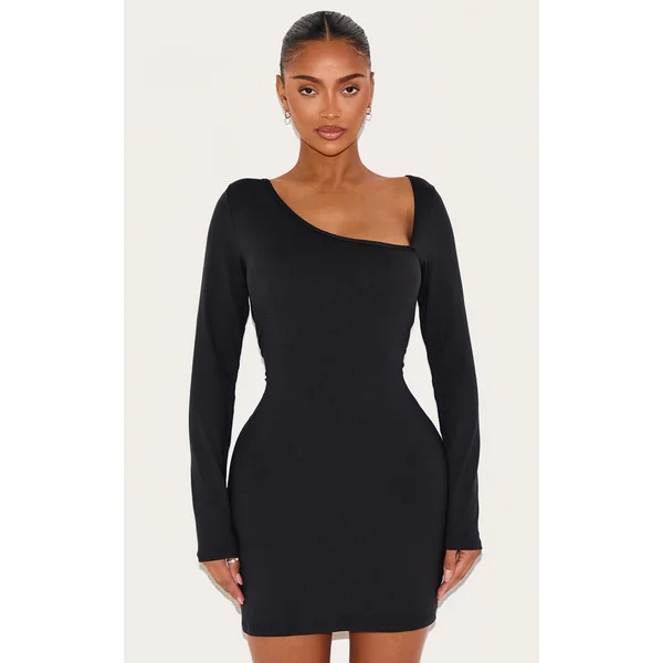 Shape Black Sculpt Asymmetric Neck Mini Dress