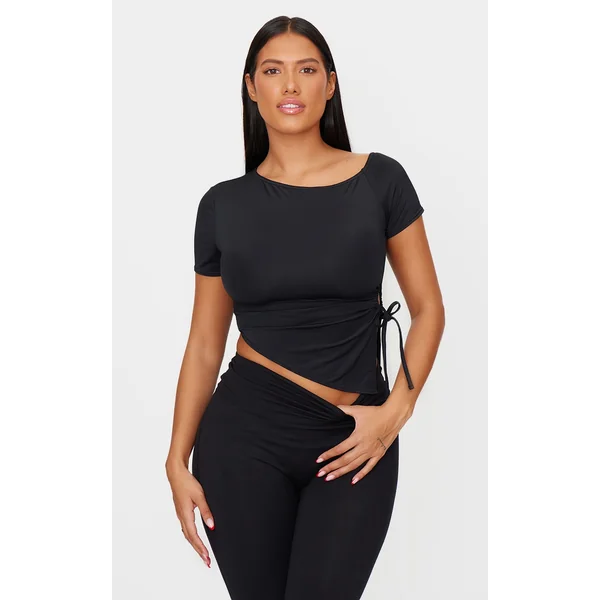 Shape Black Sculpt Asymmetric Rushed Side T-shirt