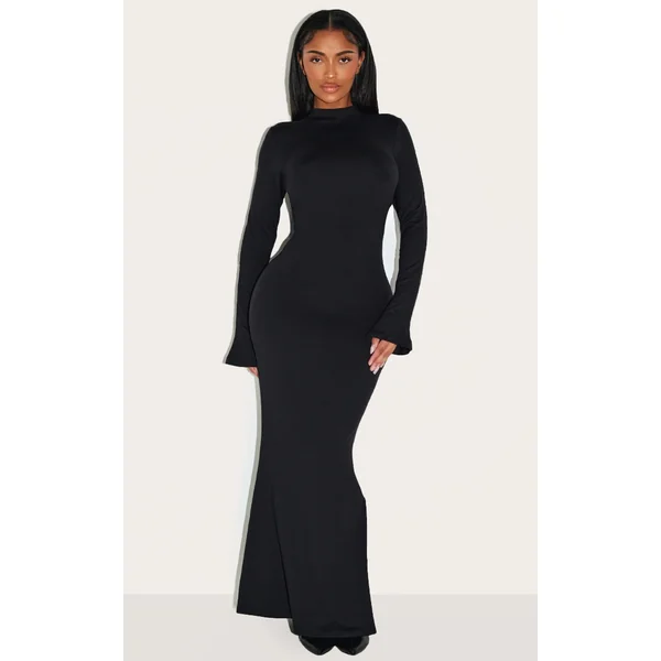 Shape Black Sculpt High Neck Open Back Fishtail Maxi Dress
