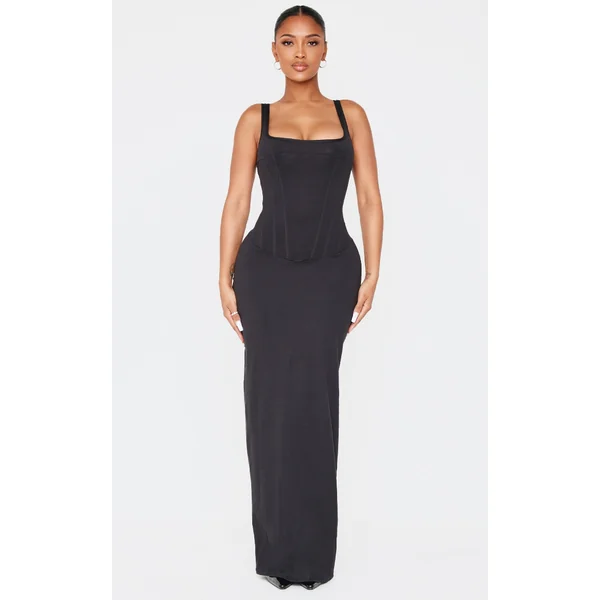 Shape Black Sculpt Square Neck Corseted Maxi Dress.