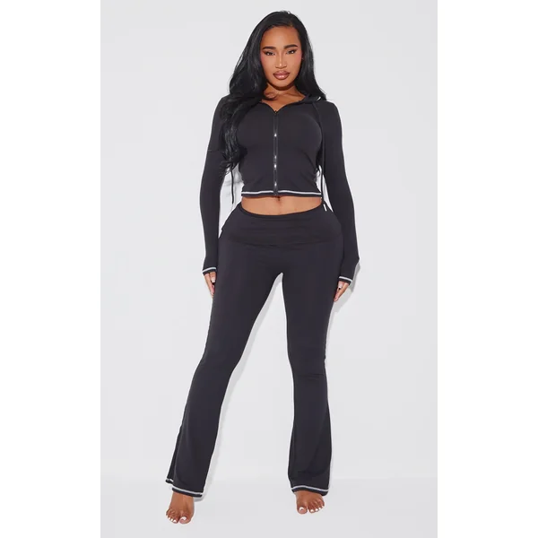 Shape Black Sculpted Contrast Stitch Foldover Waist Flare Pants
