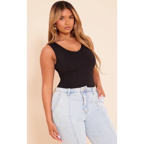 Shape Black Sculpted V Neck Sleevless Bodysuit