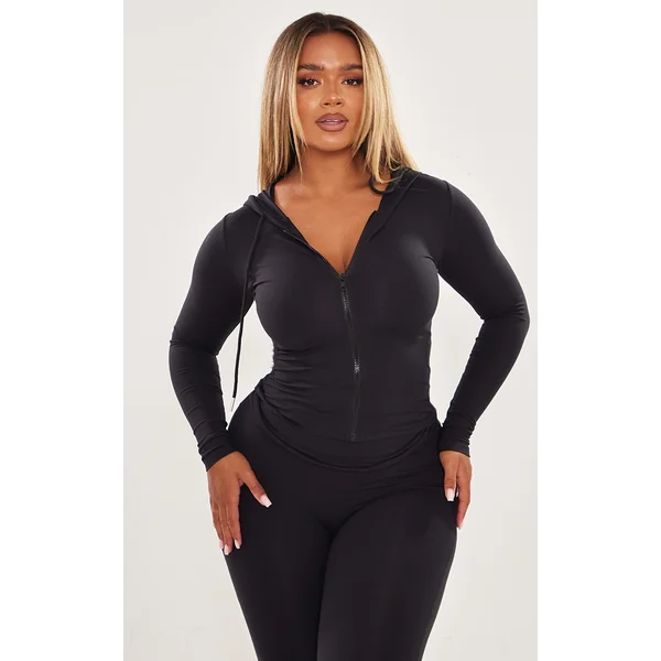 Shape Black Sculpted Zip Through Hoodie