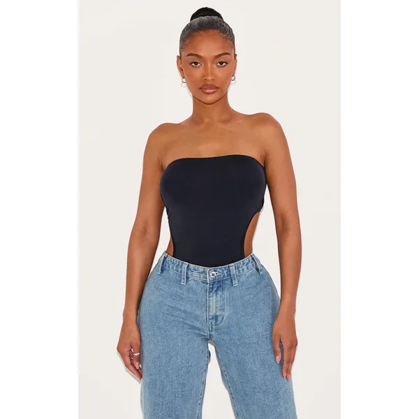 Shape Black Seamless Open Back Bandeau Bodysuit