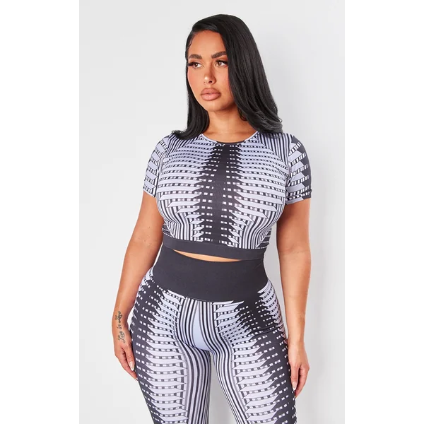 Shape Black Seamless Printed Cropped T Shirt