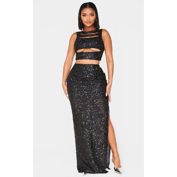 Shape Black Sequin Maxi Skirt