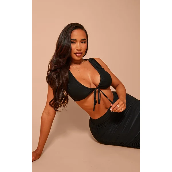 Shape Black Slinky Sleeveless Tie Front Top