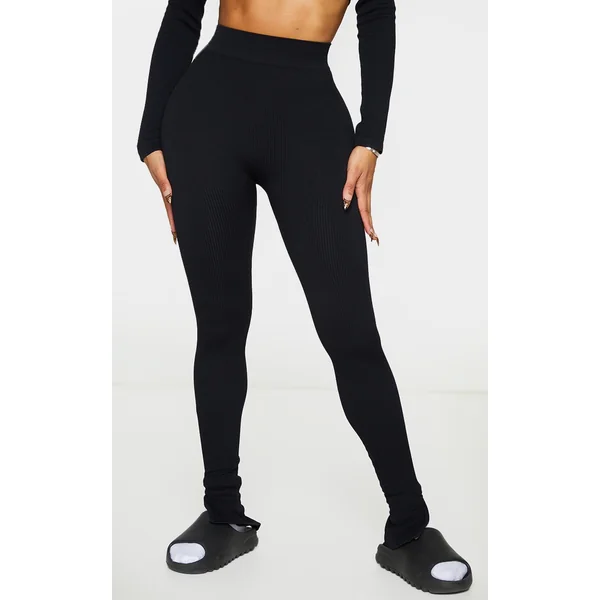Shape Black Snatched Ribbed Split Hem Leggings