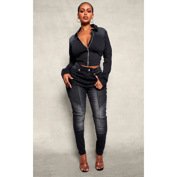 Shape Black Stretch Denim Seam Biker Skinny Jeans