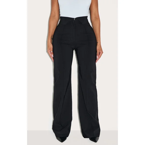 Shape Black Stretch Woven Fold Over Waistband Wide Leg Pants