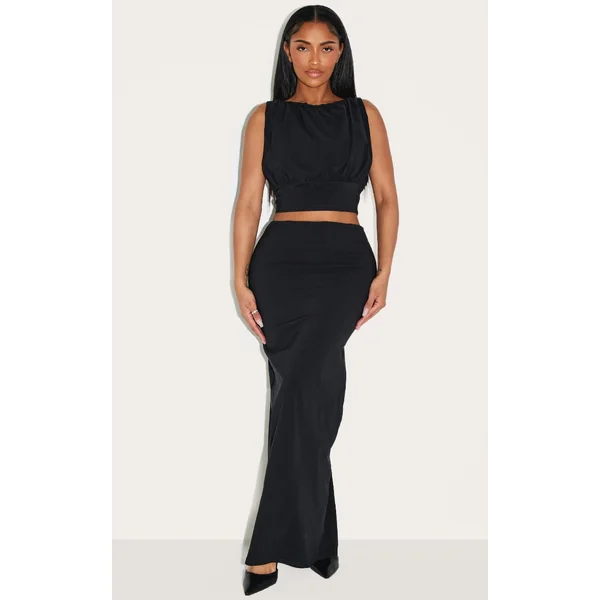 Shape Black Stretch Woven High Waisted Maxi Skirt