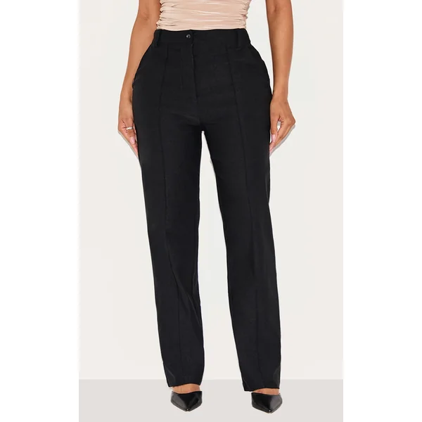 Shape Black Stretch Woven High Waisted Pintuck Cigarette Pants