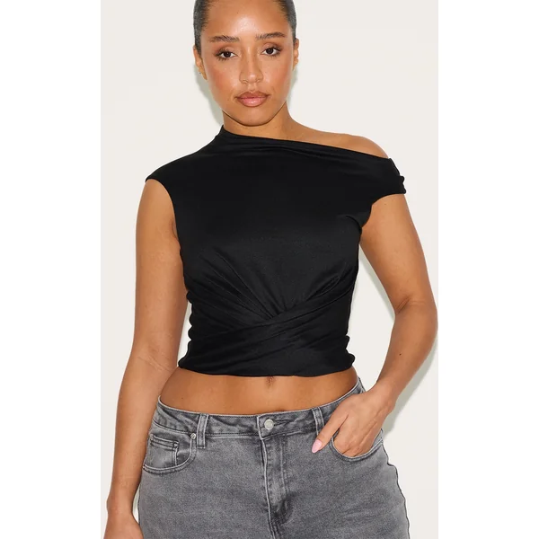 Shape Black Super Soft Off Shoulder Twist Front Top