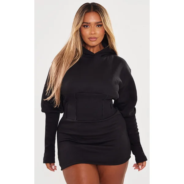 Shape Black Sweat Corset Detail Sweater Dress