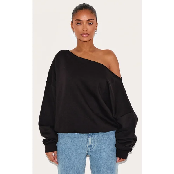Shape Black Sweat Raw Edge Slouch Sweatshirt