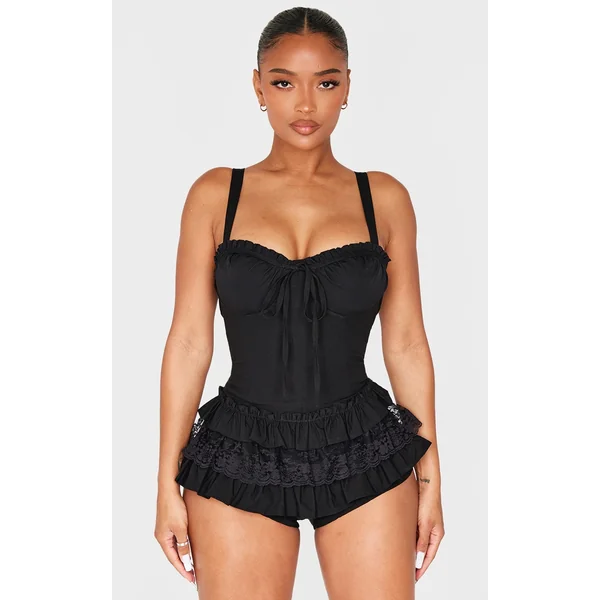 Shape Black Tailored Corset Frill Bloomer Romper