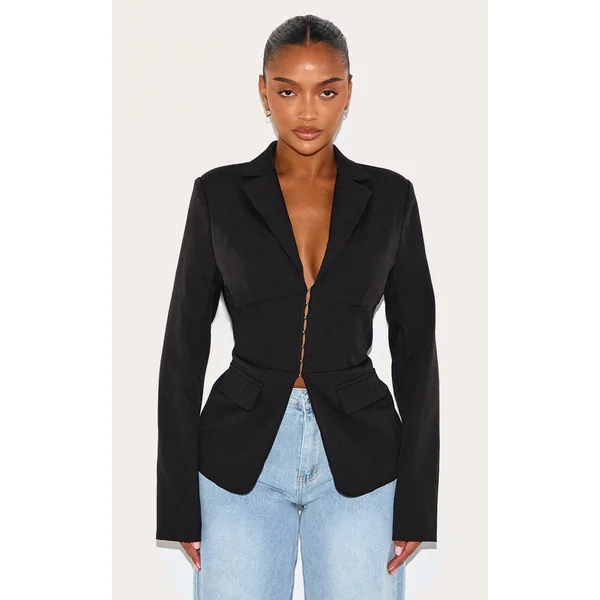 Shape Black Tailored Plunge Neck Cinched Waist Blazer
