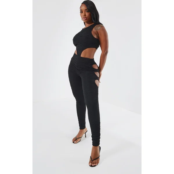 Shape Black Textured Cut Out Leggings