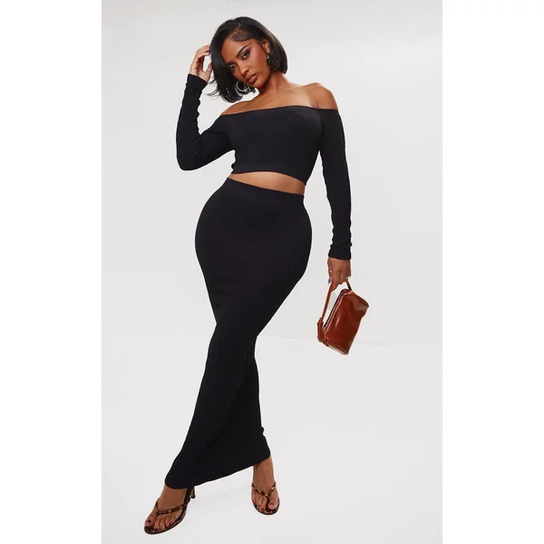 Shape Black Textured Seamless Maxi Skirt